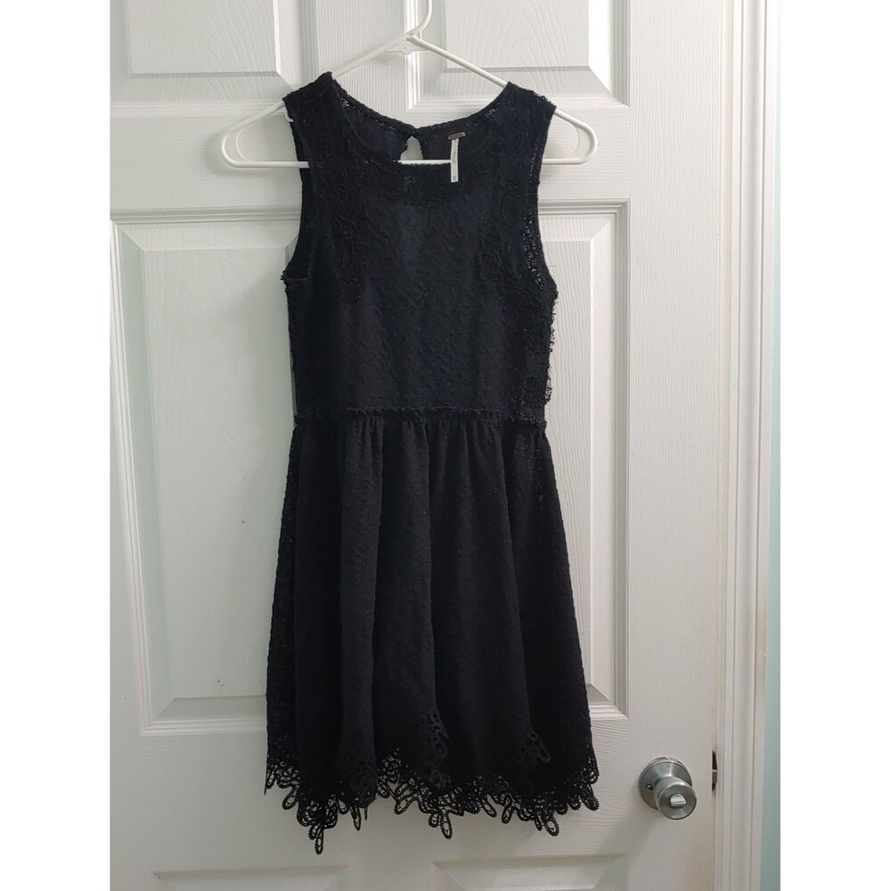 Free People Dress Women's XS Whimsigoth Black Lace Sleeveless A Line Mini
